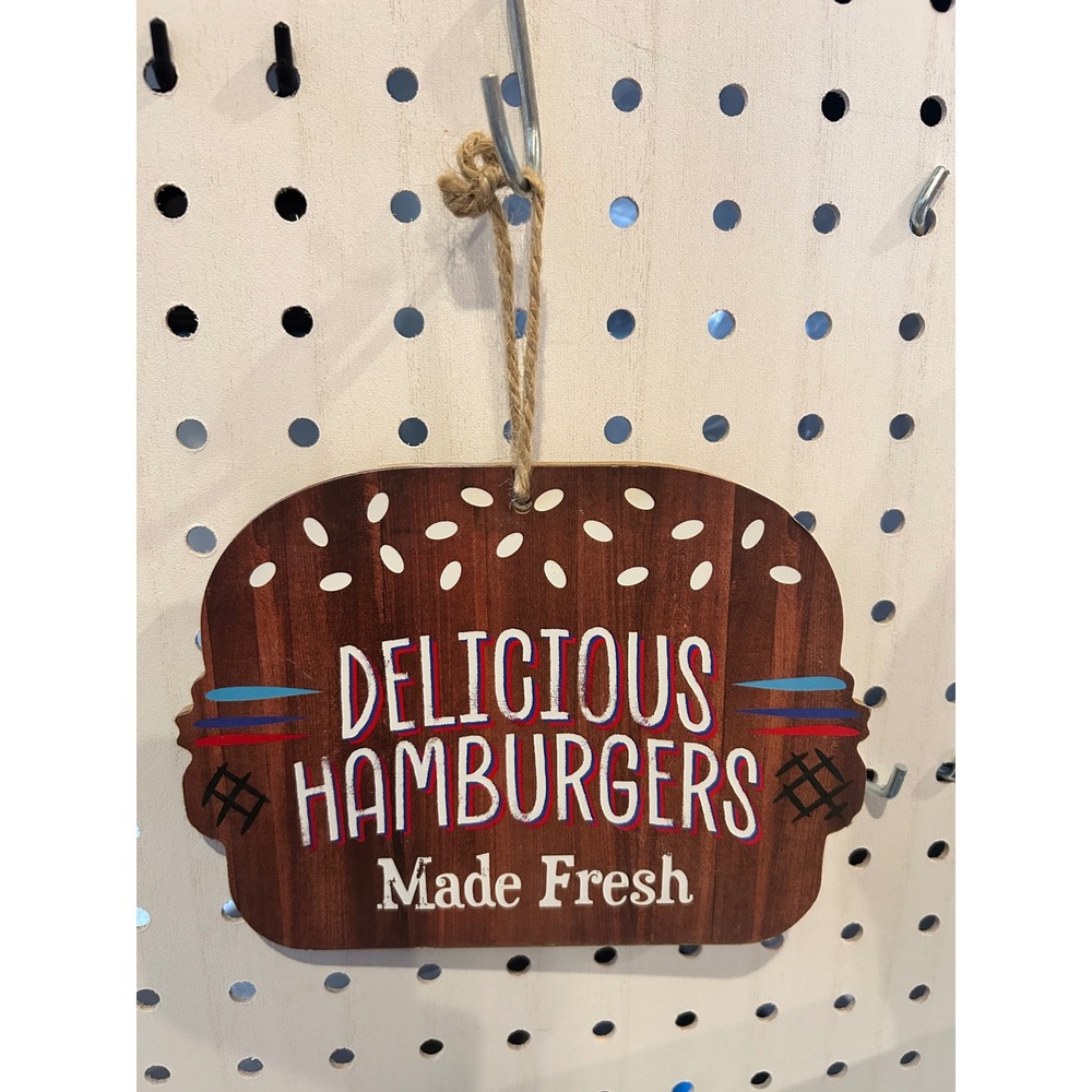 Delicious Hamburgers‎ Made Fresh Wood Sign Wall Decor Restaurant Diner Food